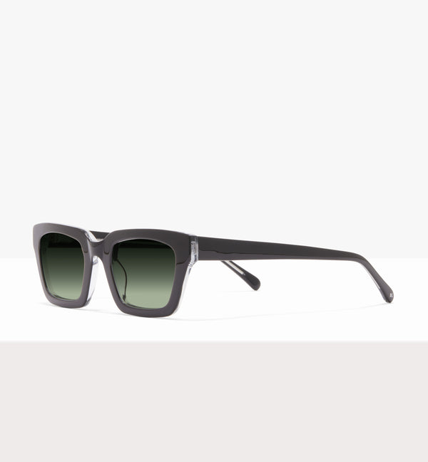 Hadley Black Crystal Glasses - Gradient Green Lenses - Angled