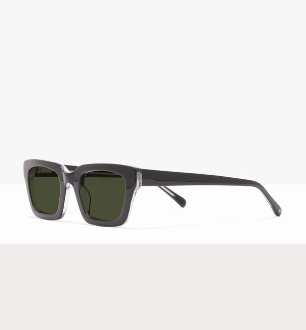 Hadley Black Crystal Sunglasses - Green Lenses - Angled