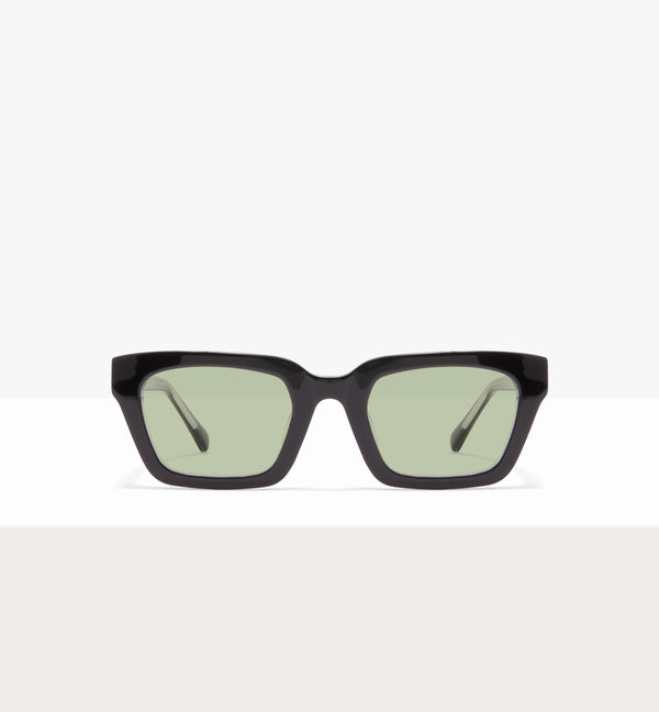 Hadley Black Crystal Sunglasses - Light Green Lenses - Front