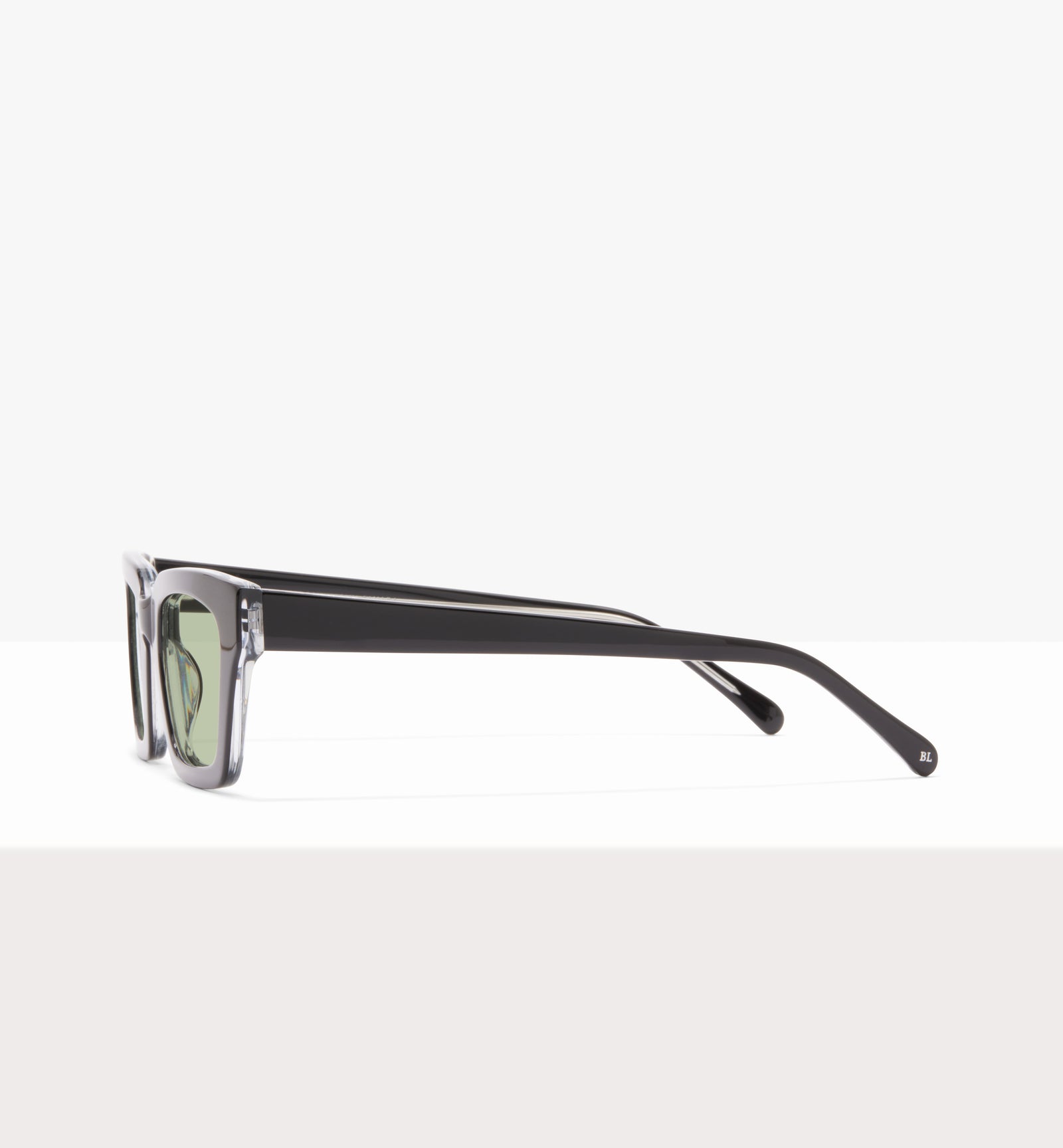 Hadley Black Crystal Glasses - Light Green Lenses - Side